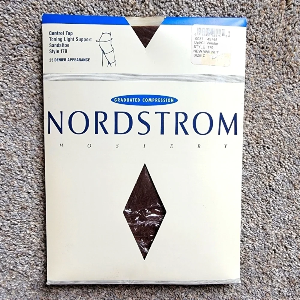 NWT Vintage Nordstrom Hosiery Compression Control Top Sandal Toe Brown Size C